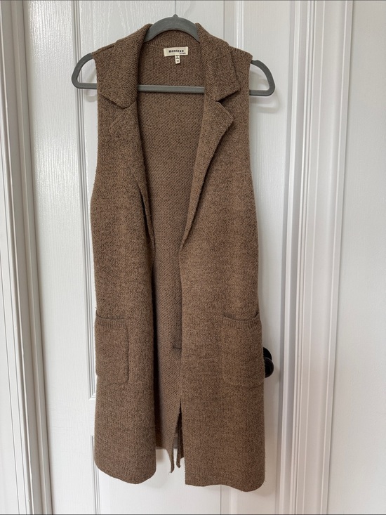 Monteau Sweaters - Monteau Taupe Knit sleeveless long cardigan